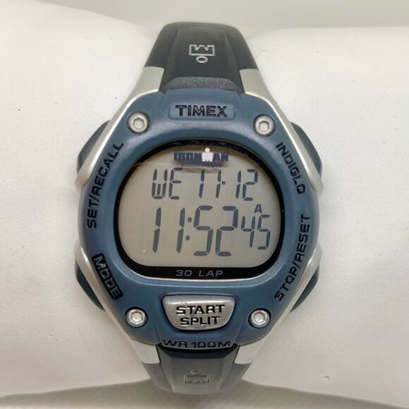 Timex Ironman Triathlon women digital watch 34mm quartz 30 lap blue silver case - Picture 1 of 6